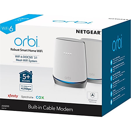 Netgear Orbi CBK752 Wi Fi 6 Mesh Wi Fi System With Built In Cable