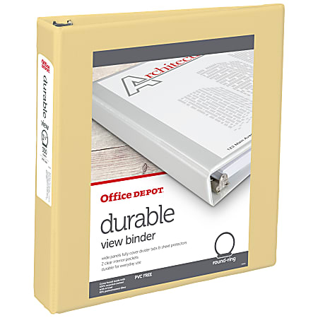 Office Depot® Brand 3-Ring Durable View Binder, 1-1/2" Round Rings, Yellow