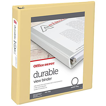 Office Depot® Brand 3-Ring Durable View Binder, 1-1/2" Round Rings, Yellow