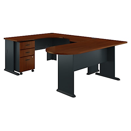 Bush Business Furniture Office Advantage U Shaped Corner Desk With Mobile File Cabinet, Hansen Cherry/Galaxy, Standard Delivery