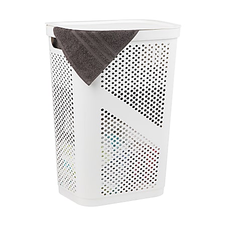 Mind Reader 60L Slim Laundry Hamper Clothes Basket With Lid, 23-1/2"H x 13-3/4"W x 17-1/4"L, White