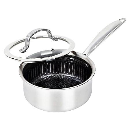 Brentwood® 3-Ply Hybrid Non-Stick Stainless Steel Saucepan with Tempered Glass Lid, 1.5-Qt., Silver