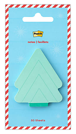 Post-it® Jingle Sticky Notes, Tree Design, 2" x 2.5", 1 Holiday Tree Shaped Christmas Themed Cute Sticky Note Pad, 50 Sheets/Pad