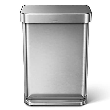 simplehuman® Rectangular Step Can With Liner Pocket, 14.5 Gallons, Brushed Stainless Steel