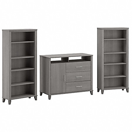 Bush Furniture Somerset Office Storage Credenza With Bookcases, Platinum Gray, Standard Delivery