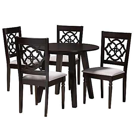 Baxton Studio Eliza Dining Set, 29-15/16"H x 35-7/16"W x 35-7/16"D, Gray/Dark Brown