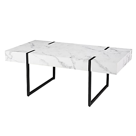 SEI Furniture Rangley Modern Faux Marble Cocktail Table, 17"H x 43-1/4"W x 23-3/4"D, Black/White