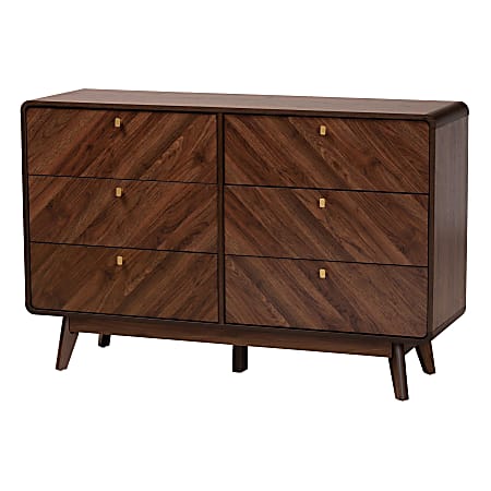 Baxton Studio Markell Mid-Century Modern Transitional Finished Wood 6-Drawer Dresser, 33-1/8"H x 51-7/16"W x 15-3/4"D, Walnut Brown
