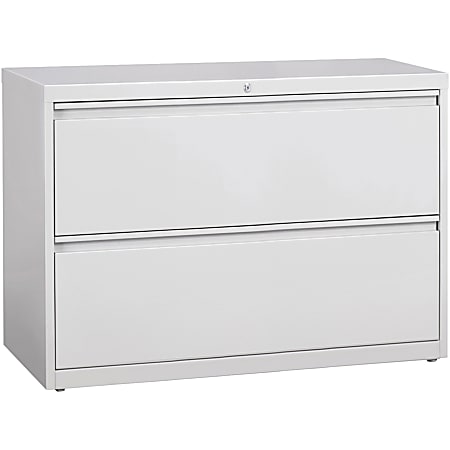 Lorell® Fortress 42"W Lateral 2-Drawer File Cabinet, Metal, Light Gray