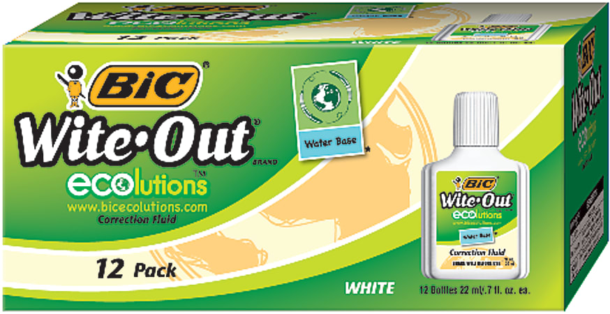 BIC® Ecolutions Water Base Correction Fluid, 22 mL, White, Box Of 12
