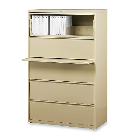 Lorell® Fortress 36"W Lateral 5-Drawer File Cabinet, Metal, Putty