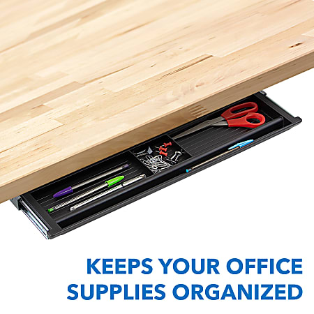 Black Under Desk Sliding Pencil Drawer Tray & Organizer