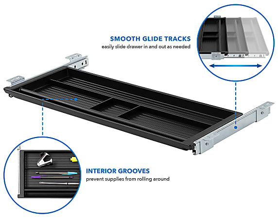 Mount-It! Under Desk Pencil Drawer, 2H x 21-1/4W x 5-5/8D, Black