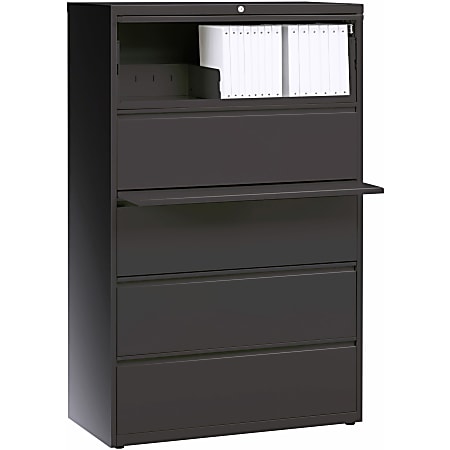 Lorell® 36"W Lateral 5-Drawer File Cabinet, Metal, Charcoal