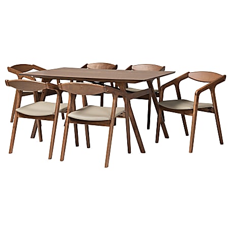 Baxton Studio Harland 7-Piece Dining Set, Gray/Walnut