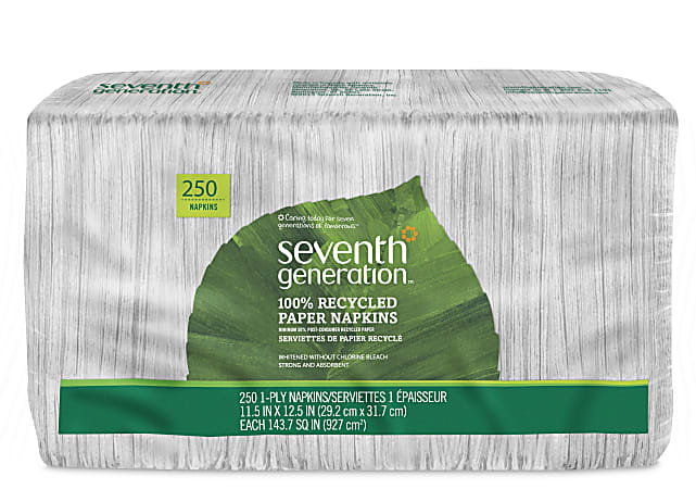Seventh Generation® 1-Ply Unbleached Napkins, 11 1/2" x 12 1/2", White, Pack Of 250