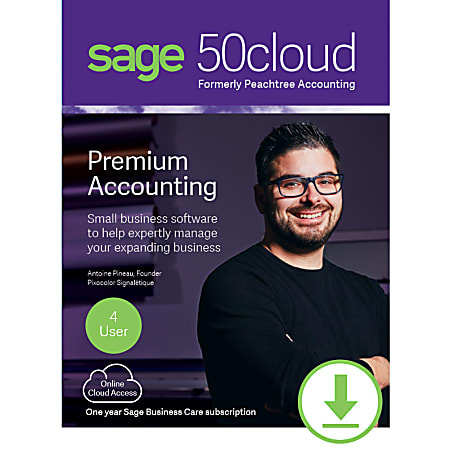 Sage 50 Sage 50cloud Premium Accounting 2019 U.S. 4-User One Year Subscription (Windows)