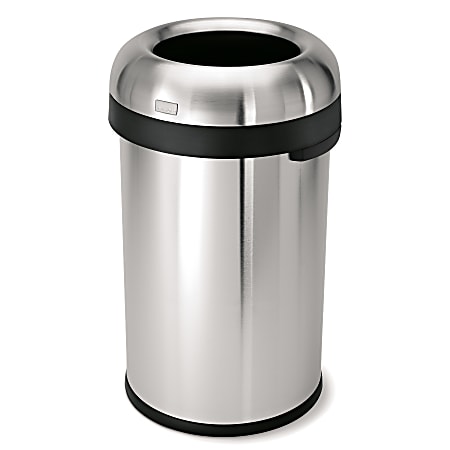 simplehuman® Bullet Round Metal Open Trash Can, 21 Gallons, Brushed Stainless Steel