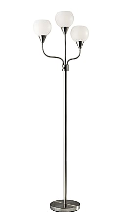 Adesso® Phillip 3-Arm Floor Lamp, 65-1/2"H, White Shades/Brushed Steel Base