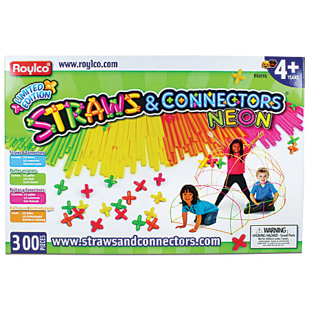 Roylco® Straws & Connectors™ 300-Piece Set, Neon, Pre-K To Grade 8