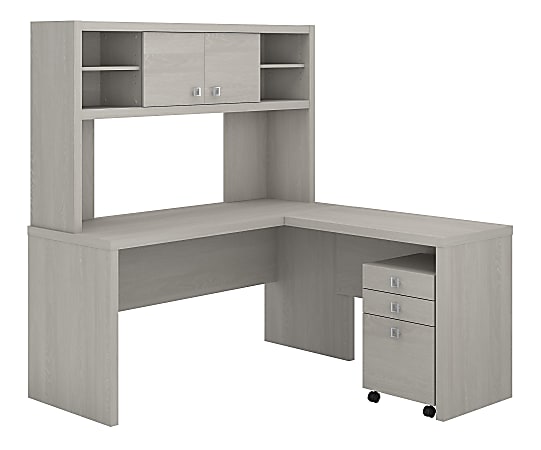 kathy ireland® Office by Bush Business Furniture Echo L Shaped Desk With Hutch And Mobile File Cabinet, Gray Sand, Standard Delivery