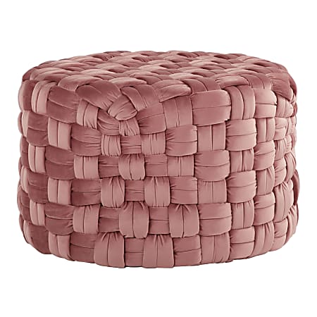 LumiSource Braided Round Ottoman, 16”H x 25”W x 25”D, Blush Pink