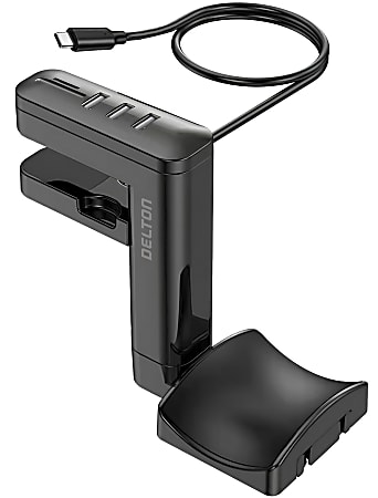 Delton HS7 Headset Holder And USB Charging Hub, 6"H x 1-1/2"W x 7"D, White