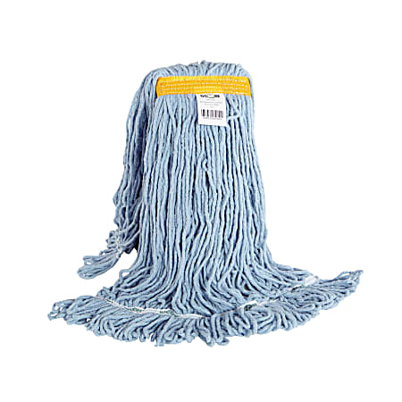 Globe Commercial Products Wet Mop Refill, 24 Oz, Looped Ends, Narrow Band, Blue