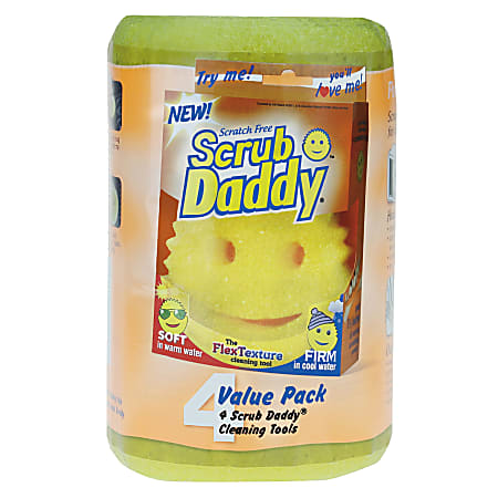 Scrub Daddy Scratch-Free Polymer Foam Scrubbing Sponges, 4 1/8", Yellow, Pack Of 4