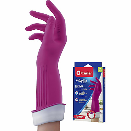 O-Cedar Playtex Living Gloves - Chemical, Bacteria Protection - Medium Size - Latex, Neoprene, Nitrile - Pink - Anti-microbial, Reusable, Durable, Comfortable, Odor Resistant, Textured Palm, Textured Fingertip - For Household, Cleaning - 2 / Pair - 1