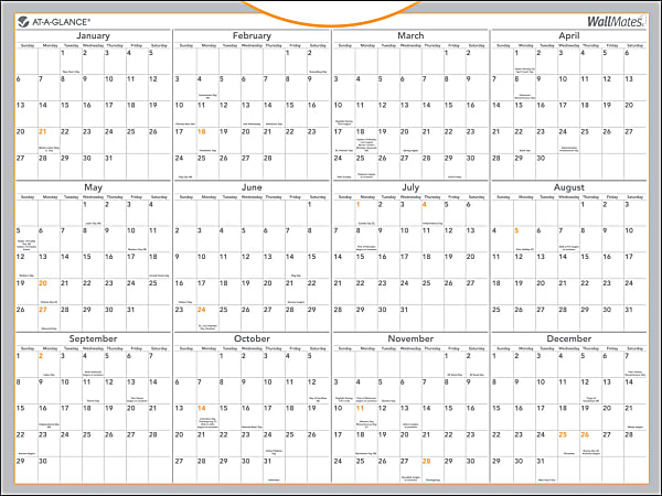 AT-A-GLANCE® WallMates™ Dry-Erase Calendar Surface, 18" x 24", January-December 2014