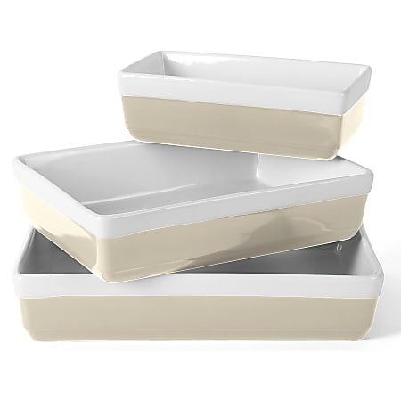 Martha Stewart 3-Piece Rectangular Stoneware Nesting Baker Set, Gray
