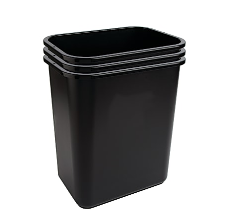 Highmark™ Rectangular Plastic Wastebasket, 6.5 Gallons, 15"H x 10"W x 14-1/4"D, Black, Pack Of 3