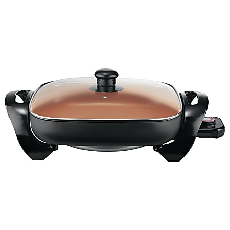 Brentwood SK 66 Non Stick Copper Electric Skillet With Glass Lid 12 14 x 18  Black - Office Depot