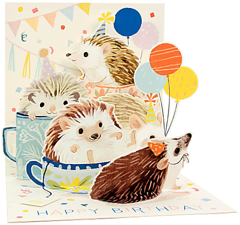 Up With Paper Summer Pop-Up Greeting Card With Envelope, 5-1/4" x 5-1/4", Hedgehog