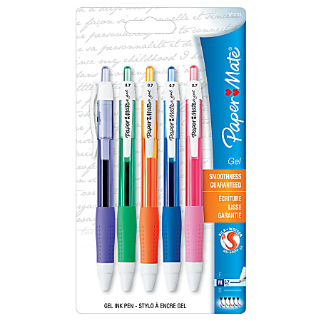 Paper Mate® Retractable Gel Pens, Medium Point, 0.7 mm, Assorted Fashion Barrels, Assorted Fashion Ink Colors, Pack Of 5