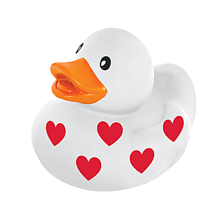 Amscan Valentine’s Day Ducks, Hearts, Rubber, 1-3/4” x 1-3/4”, White/Red, Pack Of 12 Ducks