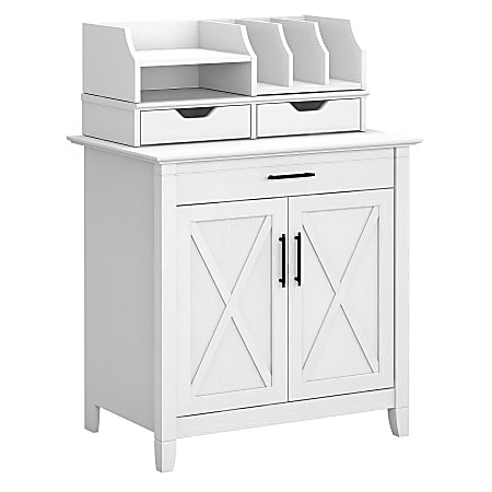 Bush Furniture Key West Secretary Desk With Storage And Desktop Organizers, Pure White Oak, Standard Delivery