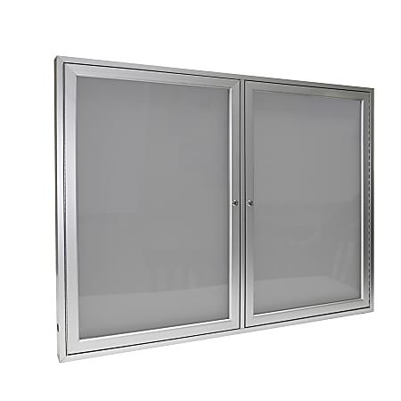 Ghent 2-Door Satin Aluminum Frame Enclosed Vinyl Bulletin Board, 36" x 48", Silver