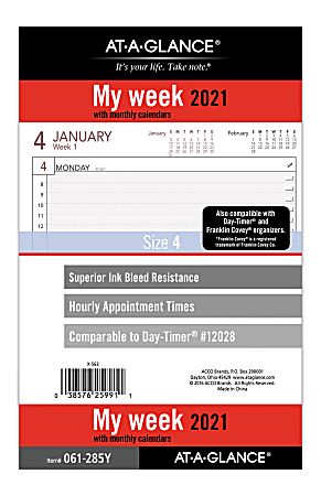 AT-A-GLANCE® Weekly Planner Refill, 5-1/2" x 8-1/2", Black/White, January To December 2021, 061-285Y