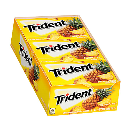 Trident® Sugar-Free Pineapple Twist Gum, 14 Pieces Per Pack, Box Of 12 Packs
