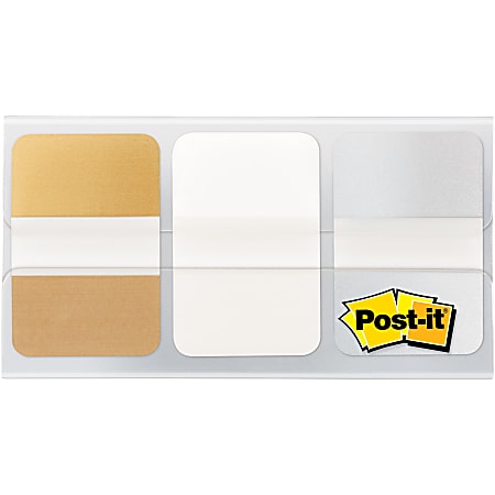Post-it® Metallic Color Tabs - 12 Tab(s)/Set - 1" Tab Height x 1.50" Tab Width - Assorted Metallic Tab(s) - 36 / Pack