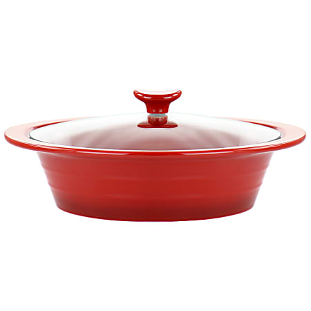 Crock-Pot Appleton Oval Stoneware Casserole Dish With Glass Lid, 2 Qt, Red