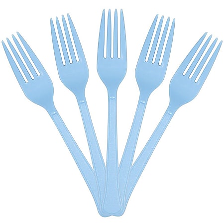 JAM PAPER Premium Utensils Party Pack, Plastic Forks, Light Blue, 48 Disposable Forks/Pack 