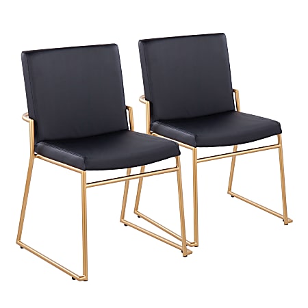 LumiSource Dutchess Contemporary Dining Chairs, faux Leather, Black/Gold, Set Of 2 Chairs