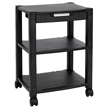 Mount-It MI-7855A 3-Shelf Height-Adjustable Plastic Rolling Printer Cart, 24"H x 17"W x 13-1/4"D, Black