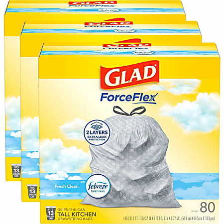 Glad ForceFlexPlus XL X Large Kitchen Drawstring Trash Bags Fresh