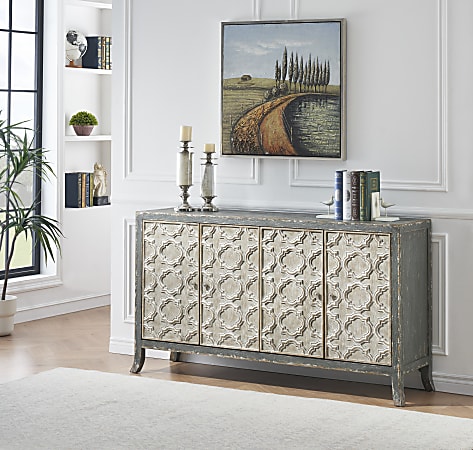 Coast to Coast Marion 70"W Transitional Credenza With 4 Doors, Gray