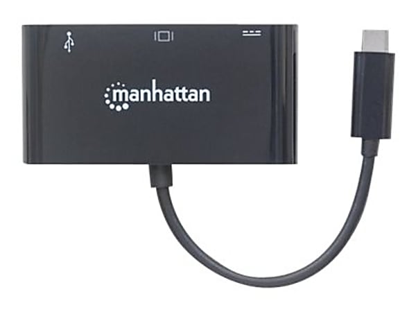 Manhattan USB-C To VGA 3-In-1 Docking Converter, 5/8”H x 1-3/4”W x 1-13/16”D, Black, ICI152044