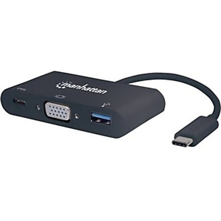 Manhattan USB-C To VGA 3-In-1 Docking Converter, 5/8”H x 1-3/4”W x 1-13/16”D, Black, ICI152044